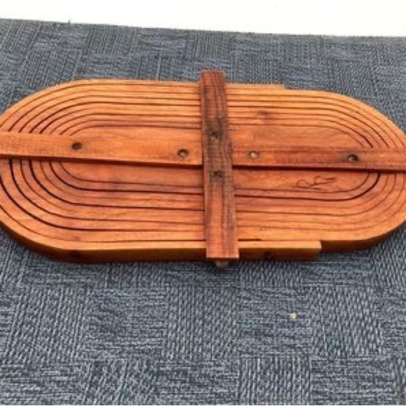 Wooden Basket Style Oblong Carved Rosewood Collapsible Bowl Oval - Picture 3 of 4